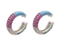 Rainbow pavé C-shaped clip-on earrings with colorful rhinestones in a silver-tone finish - White Gold - Multicolor Zircon