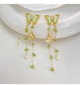 Orecchini a farfalla dorati con pietre verde chiaro e perle a goccia eleganti - Farfalla Verde