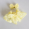 Gelbes kariertes Puppenkleid-Set mit Spitzenbesatz und Schleife für 17 cm Plüschfiguren - Passend für 17cm Puppe / Gelber Puff-Trägerkleid + Haarklammer / Gelb