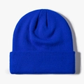 Classic bright royal blue ribbed knit beanie hat with a wide folded cuff for winter warmth - One Size / Inner Sky Blue
