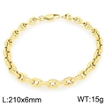 Bracelet à maillons en acier inoxydable doré, taille 210x6mm avec design de chaîne bouton - Or (KB206243-KFC)
