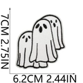 Detail showing embroidered ghost patches for Halloween with size labels 7cm by 6.2cm - Triple Ghost (42)