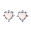 Silver heart earrings featuring opal main stone surrounded by white cubic zirconia - Heart Artificial Opal Stud Earrings Silver Blue