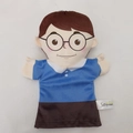 Boy hand puppet with round glasses and blue shirt made of soft plush fabric - Printed Father