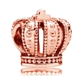 Rose gold crown charm with beaded texture and cross detail for charm bracelets - Rose Gold Cross Crown Bead (038)