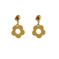 Elegant gold flower drop earrings with hollow five-petal design and polished finish - Flower Dangle Earrings / Gold