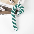 Detail of green and white cotton rope candy cane dog chew toy on white background - Green & White Candy Cane 20cm (95g)