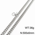 Silver stainless steel cuban chain necklace with OT toggle clasp, 500x6mm size - Necklace Style C (KN232750-ZZ)