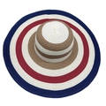 Top view showing detailed circular weave texture and wide striped brim of sun hat - One Size (Adult) / Multi-color Stripes
