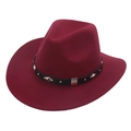 Detail of burgundy felt cowboy hat featuring black leather band with silver metal studs - Adjustable (56-58cm) / Wine Red Cowboy (Diamond)