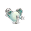 Silver elephant stud earring with opal body, blue enamel ears and sparkling zircon - Elephant Style (EGD0033) / White K/Silver