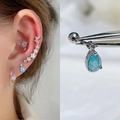 Blue zircon teardrop stud and silver helix jewelry set with butterfly and star accents - EGD48 Blue Teardrop Flower