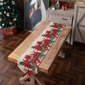 Christmas table runner with red poinsettia and candles on beige jacquard fabric - 35*140cm / Christmas Flower + Candle (Hand Wash Only)