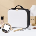 Black and white leather makeup case with LED mirror and brush organizer compartments - White PU [Rechargeable LED Mirror]