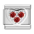 Italian charm bracelet module in stainless steel featuring a red heart and three crystals - Silver Diamond Surface Style (1438)