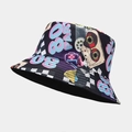 Detalle del estampado retro de cintas de los 80 en el sombrero de pescador negro reversible - M (56-58cm) / Estilo de Estampado Retro Negro de los 80 (6#色)