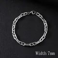 Men's 7mm silver stainless steel Cuban chain bracelet with flat link design and lobster clasp - 21cm / Silver/7mm Geometric Link Bracelet