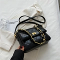 Classic black quilted crossbody bag with golden chain and vintage square twist lock - Black
