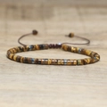 Adjustable tiger eye bead woven bracelet with cylindrical brown and grey natural stones - No.61 Tiger Eye
