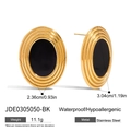 Oval stainless steel shell earrings in black and gold with size and weight specs - Gold/Black Shell