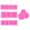 Set of 4 pink silicone floral fondant molds featuring sunflower and rose designs - Four-Piece Set / Pink