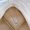 Collana a farfalla in acciaio al titanio con inserto in conchiglia su espositore - Color Acciaio