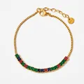 Adjustable gold stainless steel bracelet with square emerald, ruby and sapphire stones - Gold Multicolor Zirconia (SBK025)