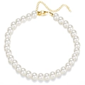 Dettaglio della collana di perle bianche tonde con chiusura a moschettone dorata regolabile - Collana di perle a strato singolo da 1 cm