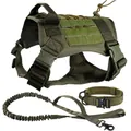 Tactical dog collar and harness set in olive green durable nylon fabric with metal buckle - L / Harness, Leash And Collar Set / Army Green