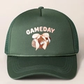 Dark green GAMEDAY trucker hat with pink football graphic and breathable mesh back - One Size / Dark Green