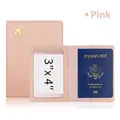 Pink PU leather passport holder with gold airplane logo and internal clear card slot - Pink