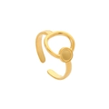 Detail of a gold geometric cutout adjustable ring with hollow circle and solid disc - ZJ7436-Gold Hollow Disc