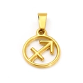 Gold stainless steel hollow round Sagittarius zodiac charm pendant with mirror finish - Sagittarius (SP641G-9)