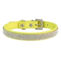 Sparkling yellow PU leather pet collar with four rows of rhinestones and metal buckle - S (1.5-37CM) / Yellow