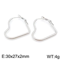 Polished silver heart hoop earrings with spiral twist texture and size specs - 30x27x2mm / Steel