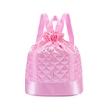 Pink quilted satin drawstring backpack for girls with gold feather patterns - Pink Drawstring Backpack-Quilted