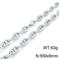 Silver stainless steel anchor link necklace with polished pig nose buckle, 550x9mm - 55cm Necklace (KN118466-Z)