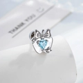 925 silver apple ear stud featuring a blue heart-shaped zircon and a cute bow accent - Single Piece / Light Sea Blue (A642-4)