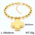 Bracciale in acciaio inossidabile placcato oro 18K con perline e grande croce pendente - Oro / Bracciale (KB167281-Z)