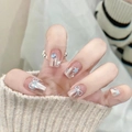Nœud bleu et décorations d'étoiles sur des faux ongles français élégants effet jelly - M / Nœud Bleu Étoile Transparent / 10 Pièces / Beauté Gracieuse (BY2039)