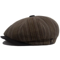 Berretto vintage a righe marroni con tesa nera e bottone laterale in metallo - Marrone Giallastro a Strisce / Cachi