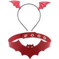 Dettaglio del cerchietto con ali di pipistrello rosse e choker abbinato per Halloween - Set cerchietto + girocollo / Cerchietto pipistrello rosso + #2 Girocollo pipistrello