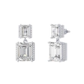 Elegant 925 silver drop earrings with dual emerald-cut stones and pavé setting - Silver Double Emerald-cut Dangle (SE377-P)