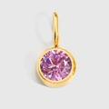 Gold-plated stainless steel round pendant with a vibrant pink gemstone for DIY jewelry - Gold-October Pink