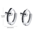 Boucles d'oreilles créoles croix argentées minimalistes avec dimensions détaillées - Boucle d'Oreille Créole Croix (KE112126-WGSF)