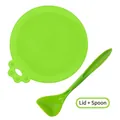 Silicone pet food can cover and spoon set in bright green with cat paw handle design - Light Green Can Lid + Spoon