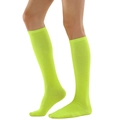 Neon green knee-high sports socks with three stripes and ribbed anti-slip cuffs - One Size / Neon Yellow