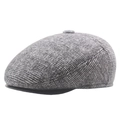 Gorra plana clásica de cuadros grises para hombre mayor en tejido de mezcla de lana cálida - S / Gris claro