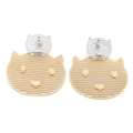 Orecchini a perno a forma di gatto traforato con finitura bicolore oro e argento - Stile Patchwork Testa di Gatto Cartoon (KE29846-D)