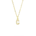 Gold square necklace with cubic zirconia letter C pendant and dainty chain - Letter C